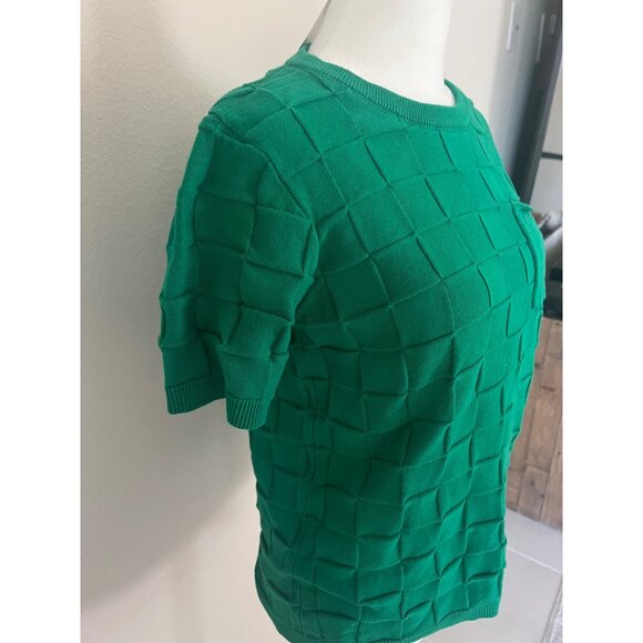 Womens green apple-pie woven pattern front pocket pullover blouse SMALL - Picture 2 of 4